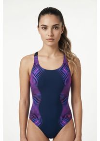 Badeanzug Speedo "ENG PRINT MEDALIST", Damen, Gr. 36, N-Gr, blau (nvy), Obermaterial: 100% Polyester, Badeanz&uuml;ge Badeanzug