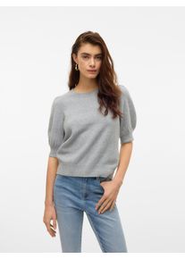 V&eacute;ro Moda Rundhalspullover VERO MODA "VMDOFFY 2/4 O-NECK PULLOVER GA NOOS", Damen, Gr. XL, grau (light grau melange), Strick, Obermaterial: 94% Polyester, 3% Elasthan, 3% Nylon, unifarben, regular fit normal, Rundhals, Puff&auml;rmel Strickb&uuml;ndchen, Pullover Rundhalspullover, Materialmix, regular fit