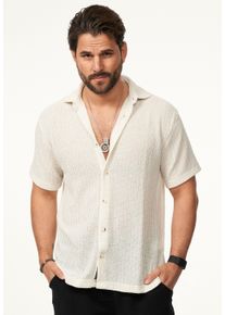 Kurzarmhemd Carisma "im Vintage Summer-Look als Strickhemd", Herren, Gr. XXL, US, wei&szlig; (ecru), Obermaterial: 50% Baumwolle CO. 30% Polyacryl PAN. 20% Polyester PES., Hemden Kurzarmhemd, Herren Kurzarm Strick Polo-Hemd T-Shirt im lockeren Retro-Stil