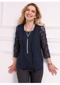 2-in-1-Shirt Classic Basics "2-in-1-Shirt", Damen, Gr. 56, blau (marine), 95% Viskose, 5% Elasthan, unifarben, Rundhals, Shirts 2-in-1-Shirt