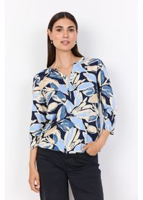 Shirtbluse soyaconcept "SC-FELICITY AOP 512", Damen, Gr. S, hydrangea combi, Web, Obermaterial: 50% Baumwolle, 50% Viskose, bedruckt, h&uuml;ftlang, V-Ausschnitt, Blusen Shirtbluse, aus Baumwolle und Viskose, h&uuml;ftlange Passform, mit V-Ausschnitt