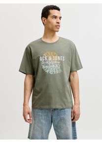 Jack & Jones Rundhalsshirt JACK & JONES "JJGRADIENT PRINT TEE SS CREW NECK", Herren, Gr. S, vetiver, Jersey, Obermaterial: 100% Baumwolle, bedruckt, regular fit normal, Rundhals, Shirts Rundhalsshirt