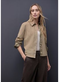 Langarmbluse Street One, Damen, Gr. 46, flowing beige, Web, Obermaterial: 100% Baumwolle, unifarben, l&auml;ssig geschnitten h&uuml;ftbedeckend, Rundhals, 2-Knopf-Manschette, Blusen Langarmbluse, mit Tapedetails im Leo-Look