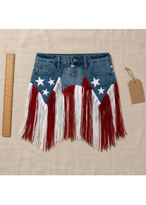 Denim Fringe Skirt Patriotic Waist Belt Skirt Waist Belt Accessory Star Print Layered