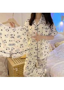 Cute Pochacco Cartoon Women's Three Piece Spring Home Outfit Kawaii Anime Comfortable and Fashionable Summer Ice Silk Pajamas