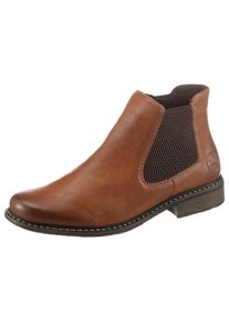 Chelseaboots Rieker, Damen, Gr. 42, braun (cognac, used), Lederimitat, used, Schuhe Chelseaboots, Stiefelette, Boots, Blockabsatz, in klassischer Optik