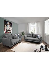 Sitzgruppe Home Affaire "Lazio modern und bequem, schmale Armlehnen, tolle Detailverarbeitung", grau (silber, t&uuml;rkis), B:255cm H:94cm T:110cm, Sitzm&ouml;bel-Sets, Sitzgruppe, Armlehnen verstellbar