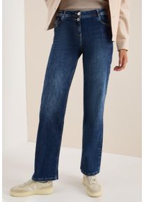 Weite Jeans Cecil "Style NEELE", Damen, Gr. 32, L&auml;nge 32, blau (mid blau wash), Denim/Jeans, Obermaterial: 77% Baumwolle, 20% Polyester, 3% Elasthan. Futter: 52% Polyester, 48% Baumwolle, unifarben, loose fit lang, Jeans Weite Jeans, mit Stretch