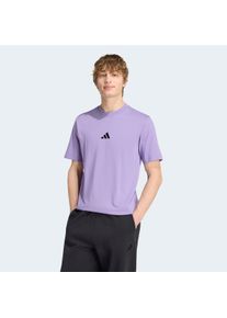 T-Shirt adidas Sportswear "ESSENTIALS SMALL LOGO SINGLE JERSEY", Herren, Gr. XL, lila (magic lila, schwarz), Obermaterial: 100% Baumwolle, normal, Rundhals, Shirts T-Shirt, sportliches Kurzarmshirt, mit Rundhalsausschnitt
