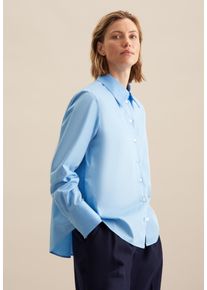 Hemdbluse Seidensticker "Schwarze Rose", Damen, Gr. L40, blau (hellblau), 100% Baumwolle, unifarben, regular fit, ohne Ausschnitt, Blusen Hemdbluse, 1/1 Kragen Uni
