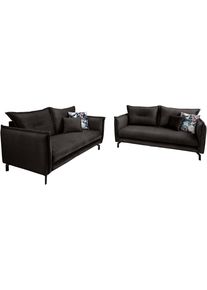 Sitzgruppe Home Affaire "Lazio modern und bequem, schmale Armlehnen, tolle Detailverarbeitung", schwarz (anthrazit, t&uuml;rkis), B:255cm H:94cm T:110cm, Sitzm&ouml;bel-Sets, Sitzgruppe, Armlehnen verstellbar