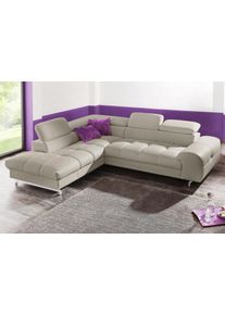 Polstergarnitur COTTA "Chef L-Form", grau, B:262cm, Sitzm&ouml;bel-Sets, Polstergarnitur, Set bestehend aus: Ecksofa mit Kopfteilverstellung & Hocker