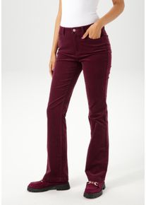 Cordhose Aniston CASUAL, Damen, Gr. 42, N-Gr, rot (bordeaux), Cord, Obermaterial: 98% Baumwolle, 2% Elasthan, leicht gl&auml;nzend, unifarben, sehr figurbetont lang, Hosen Cordhose, in trendiger Bootcut-Form