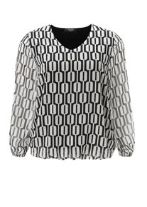 Schlupfbluse ANISTON PLUS, Damen, Gr. 54, schwarz, wei&szlig;, Web, Obermaterial: 100% Polyester. Futter: 95% Viskose, 5% Elasthan, figurumspielend Po-bedeckend, V-Ausschnitt, mit Gummizug, Blusen Schlupfbluse, mit grafischen Druck