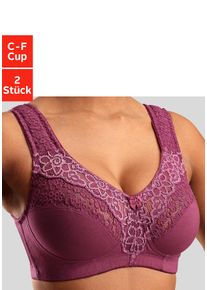 Entlastungs-BH Petite Fleur, Damen, Gr. 110, Cup E, lila (burgund, wei&szlig;), Spitze, Obermaterial: 55% Baumwolle, 40% Polyamid, 5% Elasthan, BHs Entlastungs-BH, ohne B&uuml;gel, Baumwollqualit&auml;t, Packung &ndash; ideal f&uuml;r gro&szlig;e Gr&ouml;&szlig;en