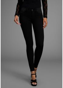 Skinny-fit-Jeans Arizona "Ultra Stretch", Damen, Gr. 36, N-Gr, schwarz (schwarz schwarz), Denim/Jeans, Obermaterial: 63% Baumwolle, 32% Polyester, 5% Elasthan, skinny fit normal, Jeans Skinny-fit-Jeans, skinny-fit, mit Used-Look-Crinkles, niedrige Leibh&ouml;he