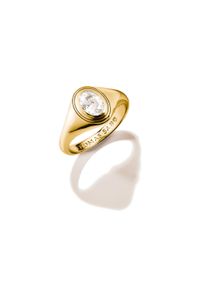Fingerring Thomas Sabo "Bold Elegance Ring mit ovalem Zirkoniastein" Gr. 56, gelbgoldfarben, kristallwei&szlig;, Fingerringe, Damen, 56, Silber 925 (recycelt), 8mm, Fingerring, mit Zirkonia (synth.)