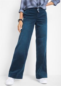 Cordhose bonprix "Stretch-Cordhose, Wide", Damen, Gr. 46, N-Gr, blau (dunkelblau used), Cord, Obermaterial: 98% Baumwolle, 2% Elasthan, unifarben, loose fit lang, Hosen Cordhose, aus Baumwolle und Elasthan, Loose Fit, ausgestelltes Bein