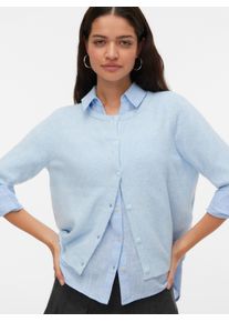 V&eacute;ro Moda Strickjacke VERO MODA "VMDOFFY 2/4 O-NECK BUTTON CARDIGAN NOOS", Damen, Gr. XL, cashmere blau detail:melange, Strick, Obermaterial: 94% Polyester, 3% Elasthan, 3% Nylon, meliert, regular fit normal, Rundhals, Strickb&uuml;ndchen, Strickjacken Strickjacke, Materialmix, regular fit
