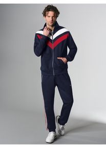 Freizeitanzug TRIGEMA "TRIGEMA Jogginganzug im sportlichen Look", Herren, Gr. M, blau (navy), Sweatware, 70% Baumwolle, 30% Polyester, Sportanz&uuml;ge Freizeitanzug