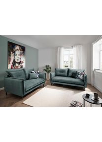 Sitzgruppe Home Affaire "Lazio modern und bequem, schmale Armlehnen, tolle Detailverarbeitung", gr&uuml;n (ocean, t&uuml;rkis), B:255cm H:94cm T:110cm, Sitzm&ouml;bel-Sets, Sitzgruppe, Armlehnen verstellbar