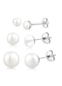 Ohrstecker-Set Elli "Ohrringe Perlen Wei&szlig; 3er Set 925 Sterling Silber", wei&szlig;, Ohrringe, Damen, Silber 925 (Sterlingsilber), Ohrstecker-Set