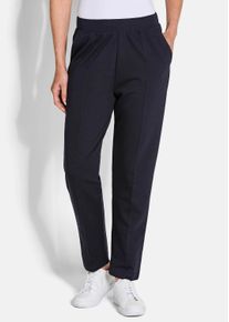 2-in-1-Hose GOLDNER "Kurzgr&ouml;&szlig;e Elastische Jogpants im Doppelpack", Damen, Gr. 19, K-Gr, blau (marine, schwarz), Obermaterial: 60% Baumwolle CO. 35% Polyester PES. 5% Elasthan EL., gerade, Hosen 2-in-1-Hose, Biesen