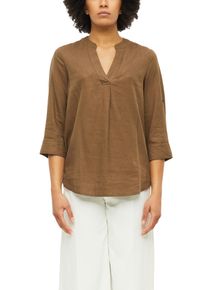 Shirtbluse s.Oliver, Damen, Gr. 34, teak braun, Web, Obermaterial: 52% Leinen, 48% Viskose, unifarben, bequem h&uuml;ftbedeckend, V-Ausschnitt, 1-Knopf-Manschette krempelbar, Blusen Shirtbluse, krempelbar, k&uuml;hlender Leinenmix