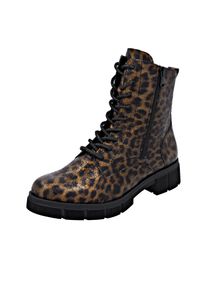 Schn&uuml;rstiefelette Remonte, Damen, Gr. 44, braun (leo antik), Lederimitat, metallic, Schuhe Schn&uuml;rstiefelette, Schn&uuml;rboots, Stiefelette, Profilsohle, mit Glitzer-Schn&uuml;rsenkel