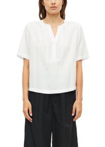 Kurzarmbluse s.Oliver, Damen, Gr. 40, wei&szlig;, Web, Obermaterial: 60% Viskose, 40% Baumwolle, unifarben, l&auml;ssig geschnitten h&uuml;ftbedeckend, Rundhals, abgesteppte Kante, Blusen Kurzarmbluse, Sommerbluse mit Tunika-Auschnitt