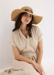 Solhatt med leopardm&ouml;nstrat band - beige - storlek Onesize - bonprix