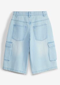 L&aring;nga jeansshorts med reglerbar midja i cargomodell Baggy Fit - bl&aring; - storlek 134 - bonprix