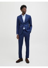 Jack & Jones Anzug JACK & JONES "JPRCOSTA SUIT", Herren, Gr. 48, N-Gr, blau (medieval blau), Web, Obermaterial: 100% Polyester, unifarben, sehr schmal, Anz&uuml;ge Anzug, aus Polyester, sehr schmale Passform, mit Reverskragen, Langarm-Sakko