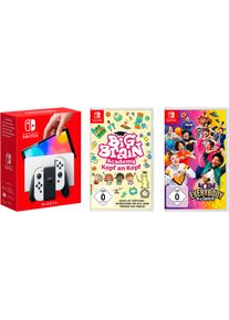 NINTENDO SWITCH Konsolen-Set "OLED + Gratis Big Brain Academy + Everybody 1-2-Switch", wei&szlig;, B:24,2cm H:1,39cm T:10,2cm, Spielekonsolen, Konsolen-Set