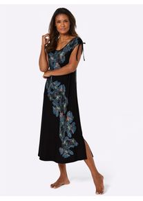 Sommerkleid feel good "Sommerkleid", Damen, Gr. 44/46, Normalgr&ouml;&szlig;en, schwarz, topas, 95% Viskose, 5% Elasthan, gebl&uuml;mt, gemustert, mehrfarbig, lang, Rundhals, Kleider Sommerkleid