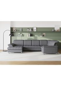 Wohnlandschaft DOMO collection "FRANZI 344x206x81 cm, elegant, komfortabel", grau (wei&szlig;, grau), Sofas, B/H/T: 344cm x 81cm x 206cm, Struktur grob, Recamiere links, ohne Funktion, Flachgewebe (100% Polyester);Chenille (100% Polyester), Wohnlandschaft, U-Form, Recamiere links, wei&szlig;-grau, B/T: 344/206 cm, B:344cm H:81cm T:206cm