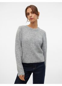 V&eacute;ro Moda Strickpullover VERO MODA "VMNOVAH LS O-NECK PULLOVER GA NOOS", Damen, Gr. XS, grau (medium grau melange), Strick, Obermaterial: 70% Polyester, 21% Nylon, 8% Wolle, 1% Elasthan, unifarben, regular fit taillenbedeckt, Rundhals, Pullover Strickpullover, Materialmix, regular fit
