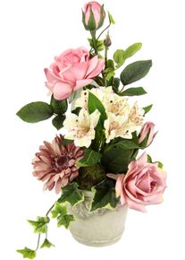 Kunstblume I.GE.A. "Gesteck aus Rosen, Gerbera und Lysianthus", rosa, B:20cm H:42cm L:20cm, Polyester, Kunstpflanzen, Kunstblume