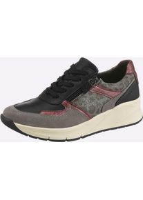 Sneaker Heine, Damen, Gr. 42, grau, schwarz, bordeaux, Leder, Rindsleder, Synthetik, Textil, Veloursleder, Schuhe Sneaker