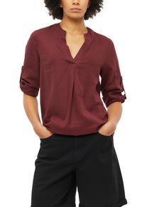 Shirtbluse s.Oliver, Damen, Gr. 46, schwarz pomegranat, Web, Obermaterial: 52% Leinen, 48% Viskose, unifarben, bequem h&uuml;ftbedeckend, V-Ausschnitt, 1-Knopf-Manschette krempelbar, Blusen Shirtbluse, krempelbar, k&uuml;hlender Leinenmix