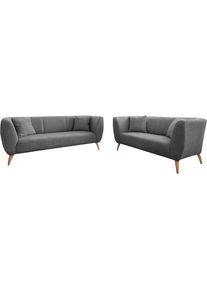Polstergarnitur Home Affaire "Lazio modern und bequem, schmale Armlehnen, tolle Detailverarbeitung", grau (anthrazit, anthrazit), H:83cm T:88cm, 100% Polyester, Sitzm&ouml;bel-Sets, Polstergarnitur, auch als Loveseat erh&auml;ltlich