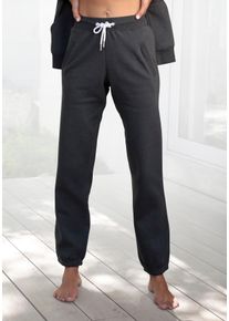 H.I.S. Sweathose H.I.S, Damen, Gr. 36/38, N-Gr, grau (anthrazit), angeraute Sweatware, Obermaterial: 100% Baumwolle, unifarben, Basic, figurbetont lang, Hosen Sweathose, bequeme Baumwoll-Relaxhose, Home- und Loungewear