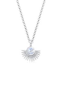 Silberkette Elli "Halskette Sonne Mondstein Wei&szlig; 925 Sterling Silber" Gr. 45, silber, Halsketten, Damen, mit Stein, Silber 925 (Sterlingsilber), Silberkette