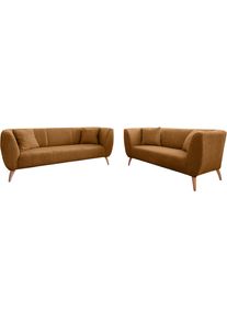 Polstergarnitur Home Affaire "Lazio modern und bequem, schmale Armlehnen, tolle Detailverarbeitung", gold (gold, gold), H:83cm T:88cm, 100% Polyester, Sitzm&ouml;bel-Sets, Polstergarnitur, auch als Loveseat erh&auml;ltlich