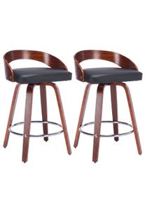 BARHOCKER SET 2 STK. Walnuss Holz Drehbar mit Polstersitz Schwarz