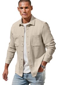 Hemdjacke John Devin "Overshirt aus weicher Piqu&eacute;-Qualit&auml;t", Herren, Gr. M (48/50), beige (beige, meliert), Piqu&eacute;, Obermaterial: 65% Polyester, 35% Baumwolle, unifarben, regular fit normal, Manschette, Jacken Hemdjacke, Knopfleiste mit Druckkn&ouml;pfen