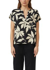 Kurzarmshirt s.Oliver, Damen, Gr. 34, schwarz aop, Web, Obermaterial: 95% Viskose, 5% Elasthan, bedruckt, l&auml;ssig geschnitten h&uuml;ftbedeckend, Rundhals, abgesteppte Kante, Shirts Kurzarmshirt, Sommer-Tunika mit floralem Muster