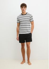 Marc O'Polo Shorty MARC O'POLO "Mix N Match Cotton", Herren, Gr. S, schwarz stripe, schwarz 3, Single Jersey, Obermaterial: 100% Baumwolle, bequem kurz, Rundhals, Homewear-Sets Shorty, mit Steifen, Rundhalsausschnitt und kurzen &Auml;rmeln