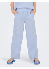 Loungehose KIDS Only "KOGSMILLA LIFE STRIPE PANT WVN NOOS", M&auml;dchen, Gr. 152, N-Gr, blau (cloud dancer stripes:clear sky), Web, Obermaterial: 100% Baumwolle, gestreift, weit lang, Hosen Loungehose, aus Baumwolle, Relaxed Fit, weiter gerader Beinausschnitt