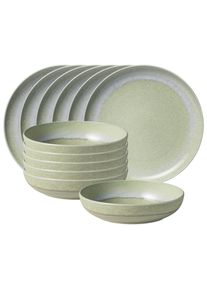 Geschirr-Set "Tafelservice Perlemor Alga 12er Set gr&uuml;n", gr&uuml;n, 12, Porzellan, LIKE. BY VILLEROY & BOCH, Geschirr-Sets, Geschirr-Set, Sp&uuml;lmaschinengeeignet, Mikrowellenfest, Ofenfest